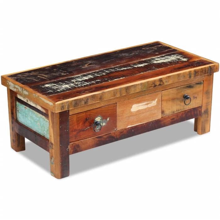 Table basse Table de salon VIDAXL à tiroirs Bois de récupération 90x45x35 cm T365