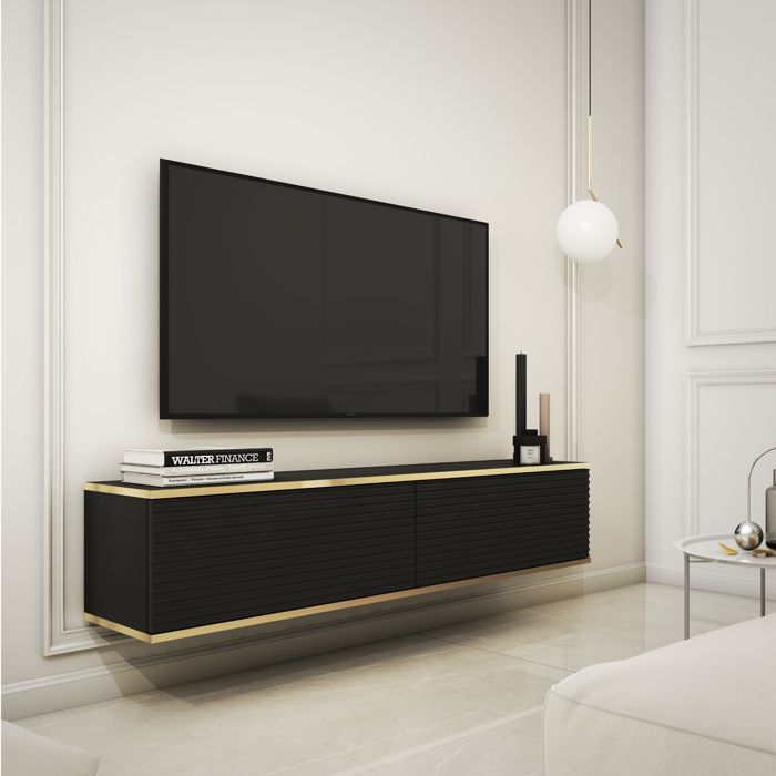 Banff TV135 MDF – meuble TV noir mat / chêne artisan largeur 135 cm hauteur 30 cm profondeur 32 cm Banff TV135 MDF – meuble TV noir mat / chêne artisan largeur 135 cm hauteur 30 cm profondeur 32 cm