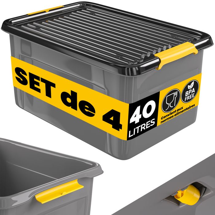 MONZANA® 4x Caisse de rangement 40 L robuste couvercle hermétique et roulettes empilable sans BPA gain de place caisse de rangement