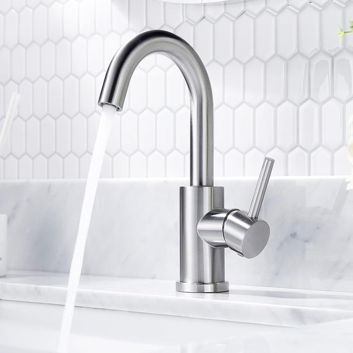 Robinet Salle de Bain Cuisine Pivotant à 360° Mitigeur de Lavabo Nickel brossé en Facile à Installer pour Salle de Bain