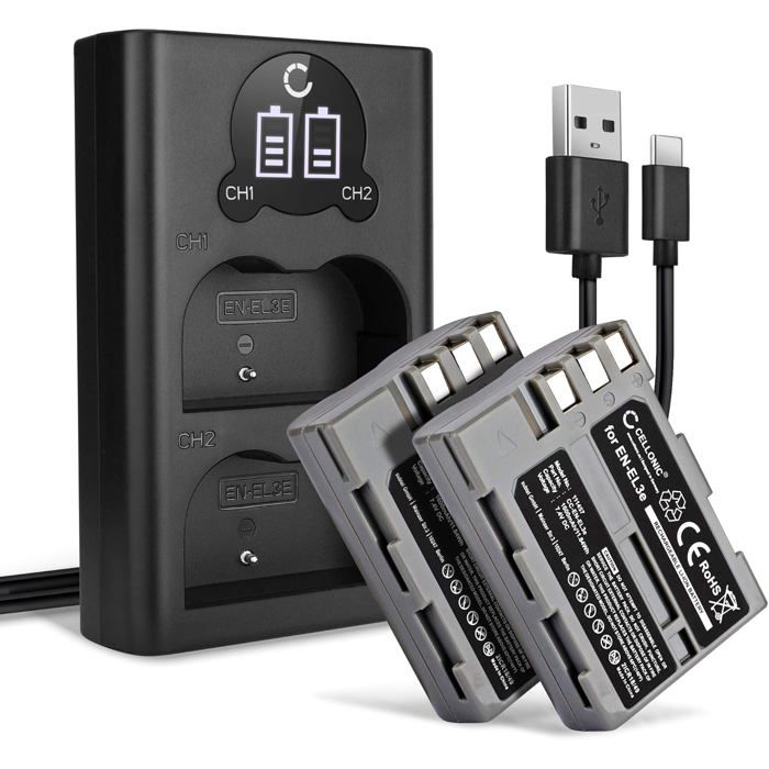 DSTE 2PCS EN-EL3E D300 Batterie Ladegerät Compatible für Nikon D30,D50