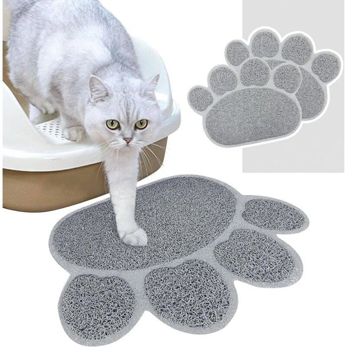 Meilleurs prix pour 2 tapis litière chat PVC forme patte mignon imperméable antidérapant gris