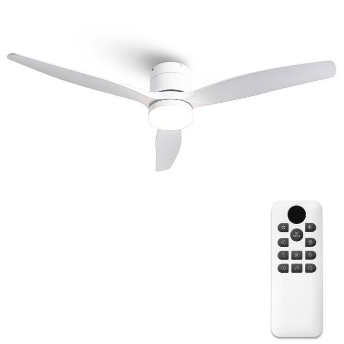 Parrot Uncle Ventilateur de Plafond ABS 132cm avec LED Télécommande 6 Vitesses 3 Pales Fonction Été/Hiver Minuterie Blanc - Parrot Uncle