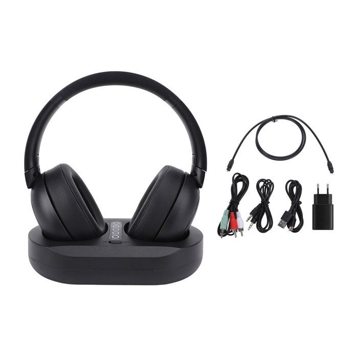 Qiilu Casque TV Sans Fil pour Seniors - Confort dÉcoute avec Base de Chargement Bluetooth 5.3 et Utilisation Facile
