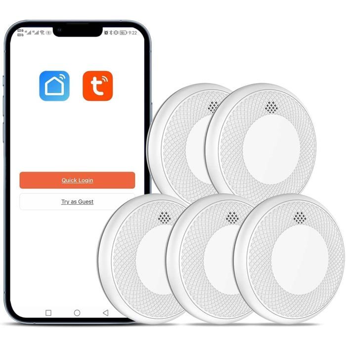 Détecteur de fumée Wi-Fi Intelligent Détecteur 5 pièces Notification App