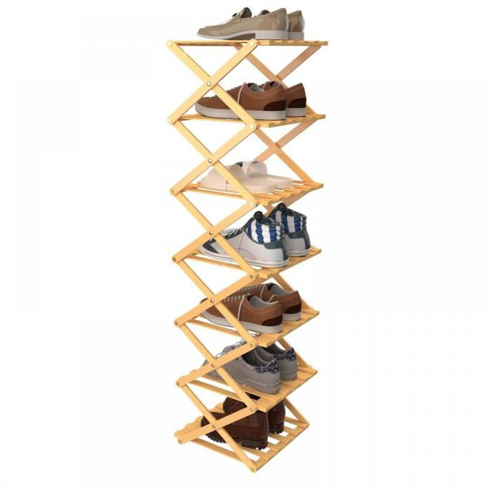 KEDIA Étagère à Chaussures Pliable en Bambou 25*25*125cm Couleur Bois Naturel 7 Niveaux Range Chaussures Vertical