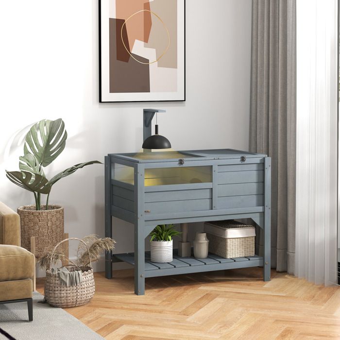 Maison enclos pour tortues - AKOZON - 10504 - sur pieds - étagère de rangement - double espace (84×51×103 cm)