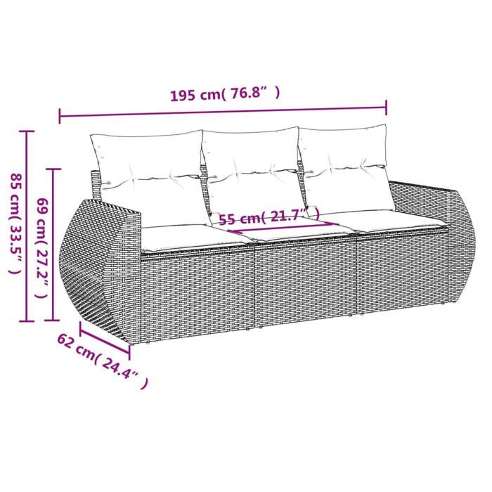 En Promotion Salon de jardin avec coussins 3 pcs - SHIELD - Canapés dextérieur - gris résine tressée - 195 x 62 x 69 cm 3539541