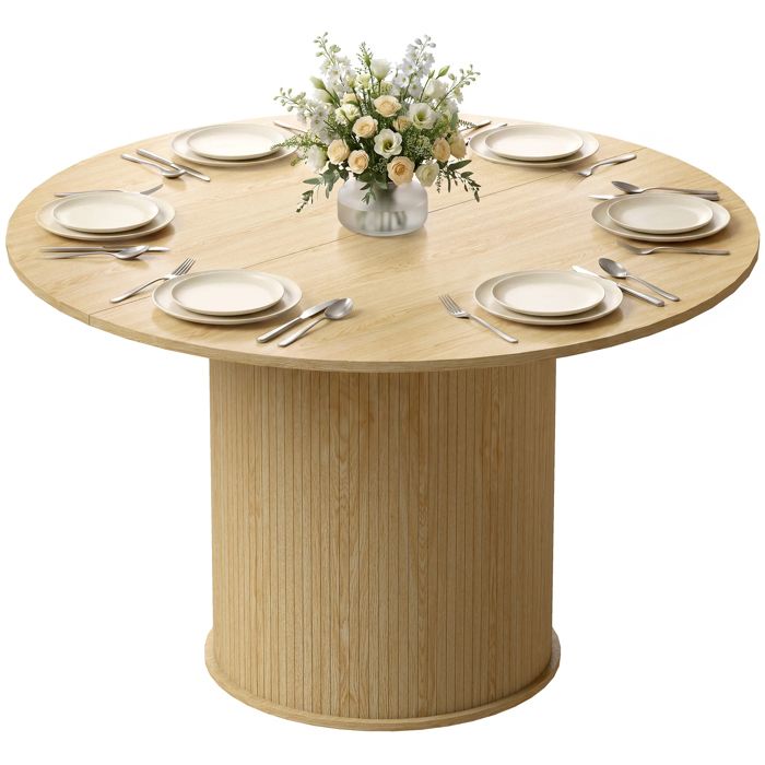 Table à manger - HOMCOM - ronde pour 4-6 personnes - base cylindrique cannelée - bois - Ø 120 x 75 cm - bois naturel