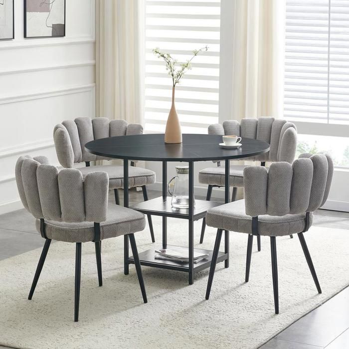 Ensemble table et chaises ronde de 107 cm de diamètre avec dossier en forme de fleur Table à manger avec 4 chaises grises