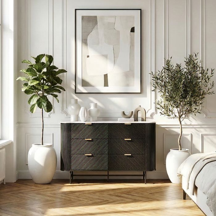 Commode Olvehok 81 x 120 x 40 cm effet marbre blanc noir Commode Olvehok 81 x 120 x 40 cm effet marbre blanc noir