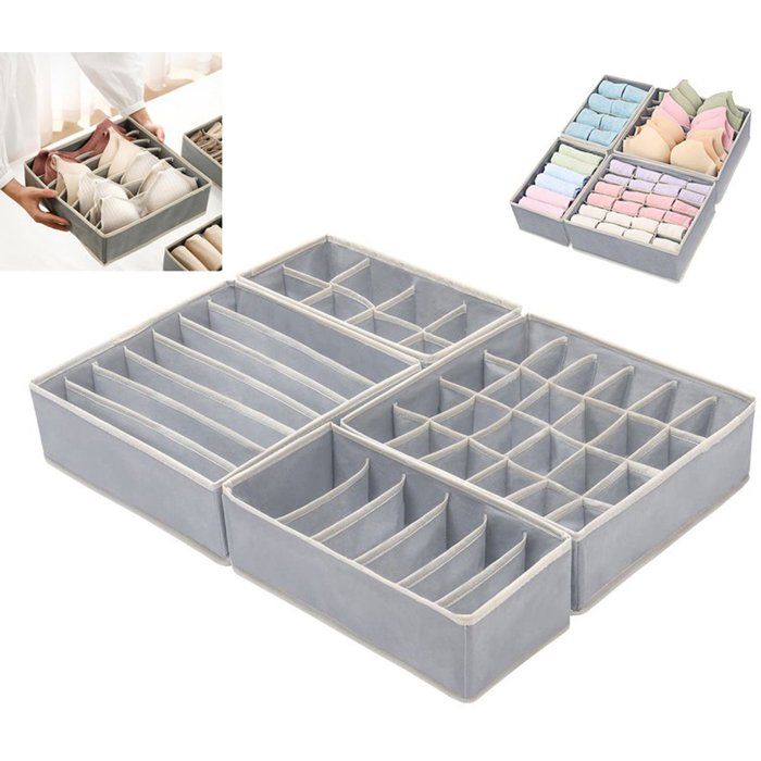 Organisateur de tiroir dressing compartimenté pliable gris rangement sous-vêtements chaussettes cravates placard chambre