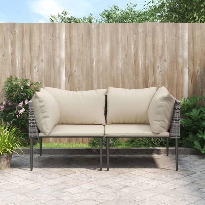 VIDAXL Canapés dangle de jardin et coussins - (2 pcs) - ANTI-UV - gris résine tressée 70x70x65 cm M8861
