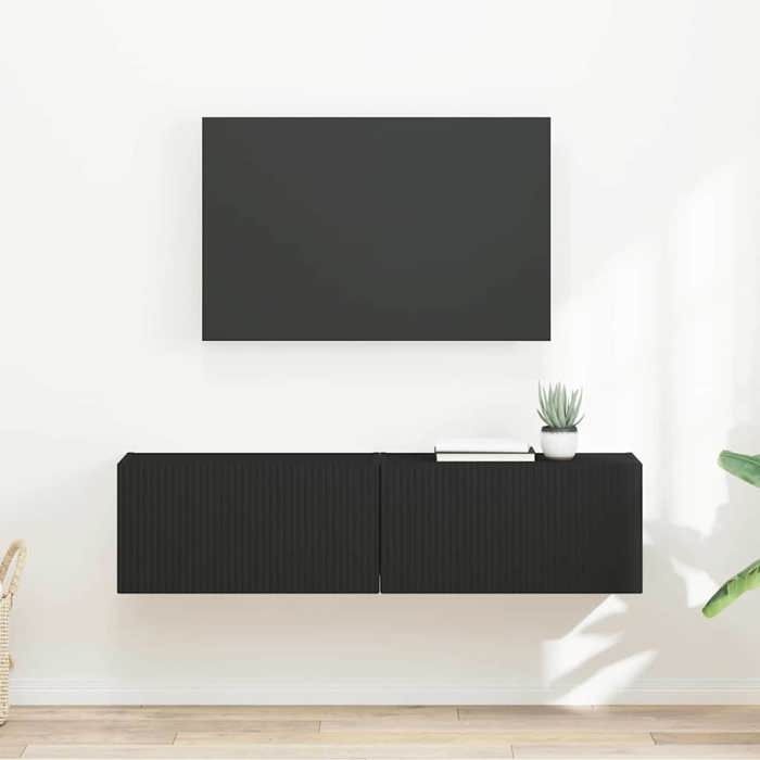 1 Parcel - MEUBLE - ARMOIRE TV mural 2 pcs Noir 60x31x295 cm Bois dingénierie_2 ans garantie_02_11968