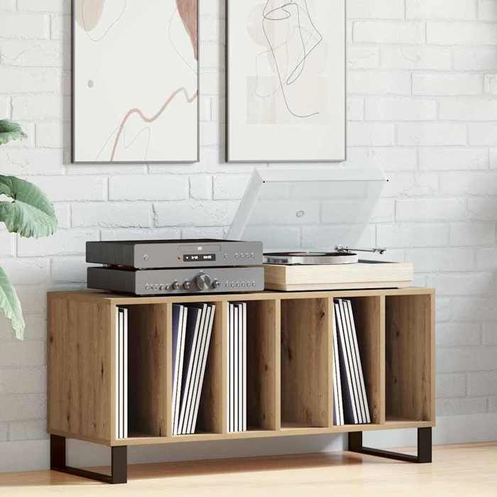 Meuble à vinyles avec étagère - vidaXL - bois dingénierie - chêne artisanal - grand rangement - 100 x 38 x 48 cm@vnc64o