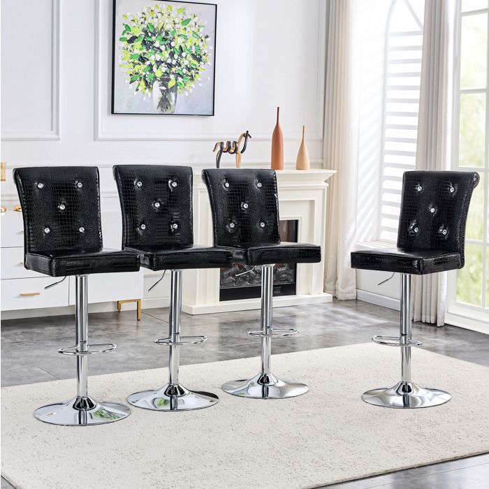 Modenuit Chaise de bar lot de 4 noir vintage simili cuir PVC dossier haut réglable en hauteur