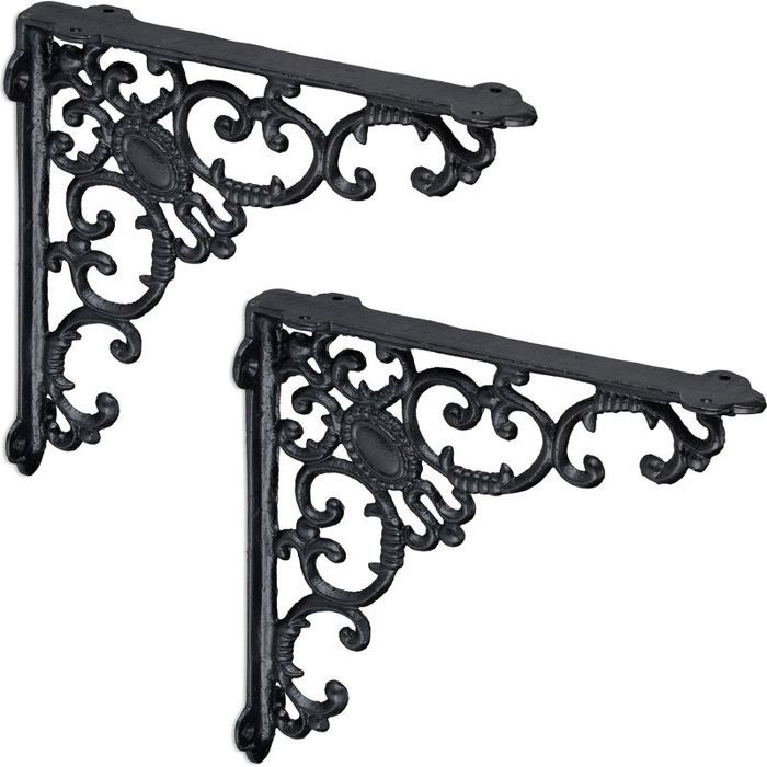 Équerre détagère murale en fonte lot de 6 style baroque vintage noir 215 cm