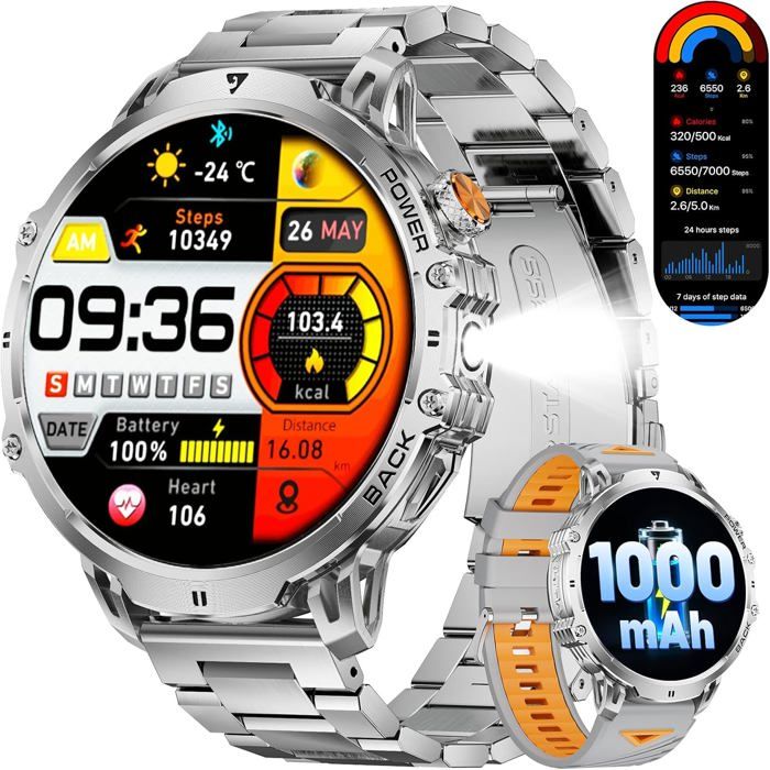 Montre connectée argentée - LIGE - Écran tactile HD 1 85 - Batterie 1000 mAh - Lampe LED intégrée - Appels Bluetooth Montre connectée argentée - LIGE - Écran tactile HD 1 85 - Batterie 1000 mAh - Lampe LED intégrée - Appels Bluetooth