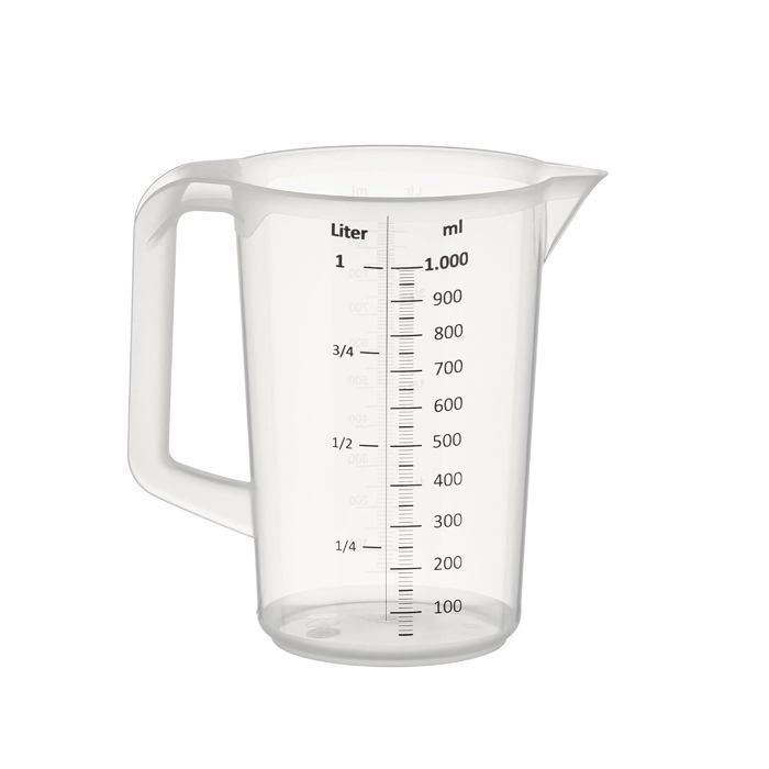 Pichet gradué 1 L en polypropylène transparent - Verre doseur cuisine 12 cm ustensile de mesure pratique passant au lave-vaisselle