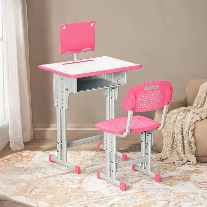 Bureau et chaise enfant réglable avec casier et support lecture en PP finition rose 60 x - Rose PP 60 x 45 x 102 cm Ref 5QZ5LS