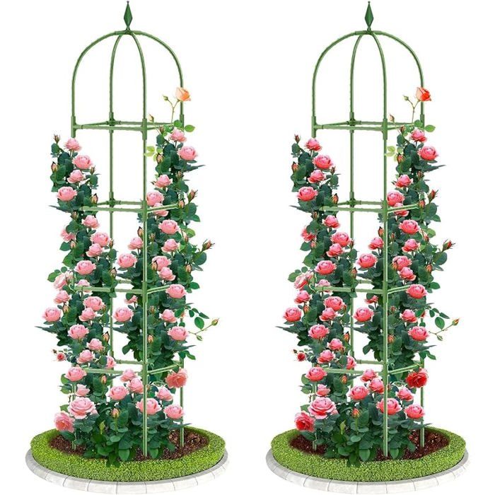 1 Pièce Treillis Obélisque de Jardin pour Plantes Grimpantes 180CM Haut Support Tuteur en Métal Antirouille Cadre de Treillis Vert