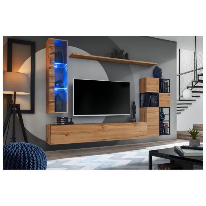 ensemble meuble tv mural switch met ii - ac-déco - marron - 6 portes - contemporain - design