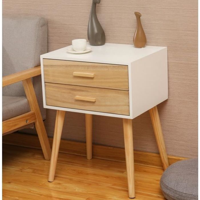 table de chevet en bois mdf avec 2 tiroirs armoire de rangement style scandinave