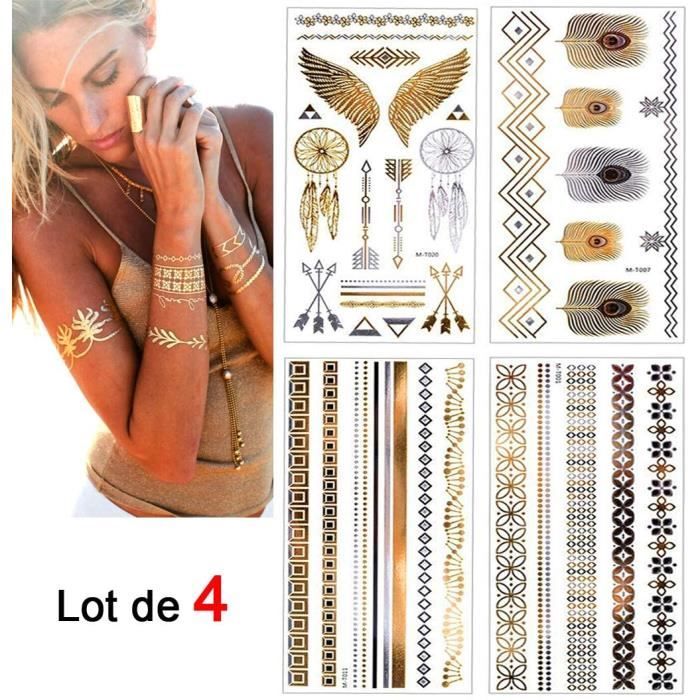 9 Feuilles Tatouage Temporaire Doré Faux Tatouage Ephémère