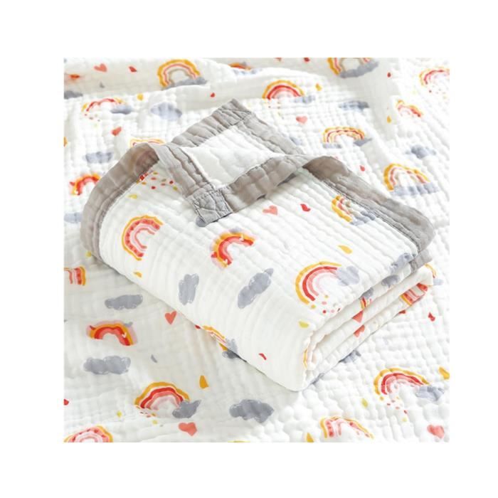 Bébé Couverture en Coton 6 Couches Mousseline Mignon Imprimé Super Absorbant Doux Serviettes de Bain (Arc-en-Ciel115x150cm)
