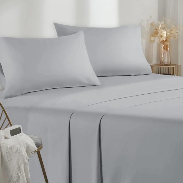 HOME DECO - Parure de draps 4 pièces - Drap Plat + Drap Housse + 2 taies d'oreiller - CHIC PRUNE