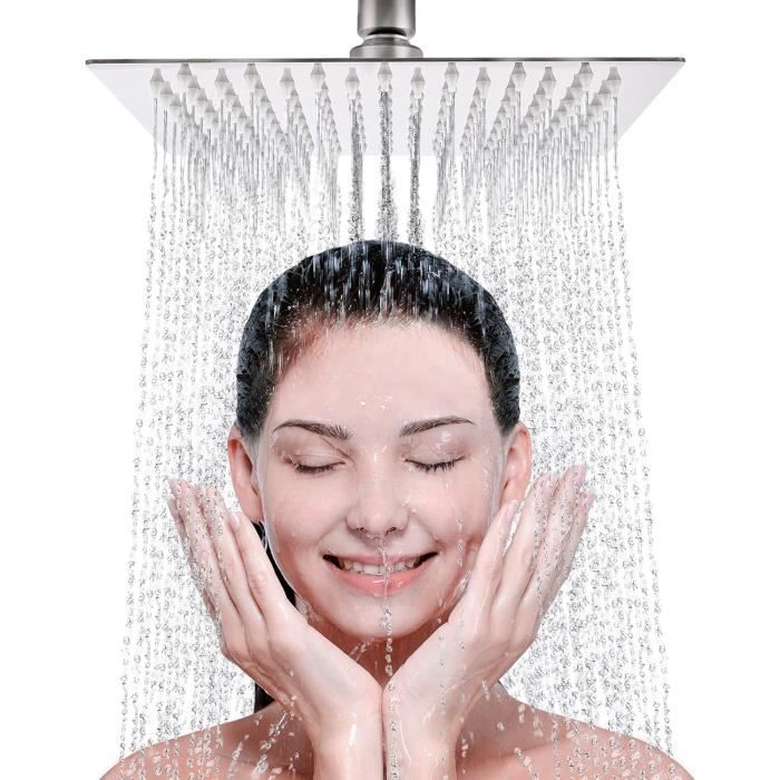 Pommeau De Douche Carré Noir Haute Pression – 48 Jets Silicone Anti-calcaire | Installation Facile | Design Moderne Et Ergonomique