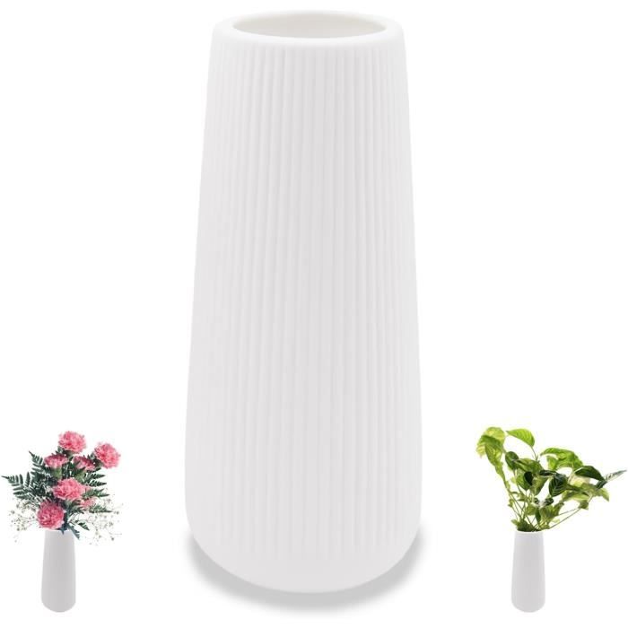 Grand Vase Blanc En Céramique 25cm - Vase Décoratif Moderne Pour Fleurs, Table Ou Cheminée
