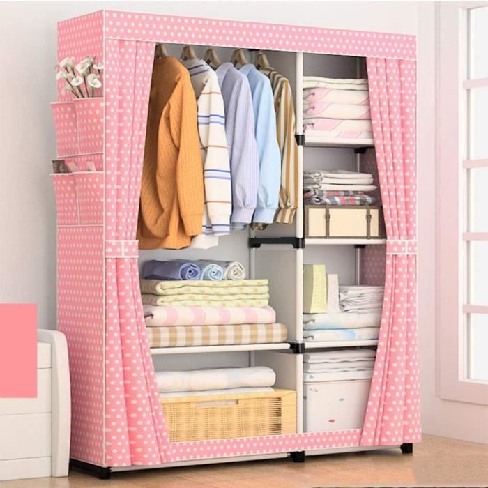 Armoire Penderie Portable 67 avec 12 Étagères et 4 Poches Latérales, Rangement pour Vêtements
