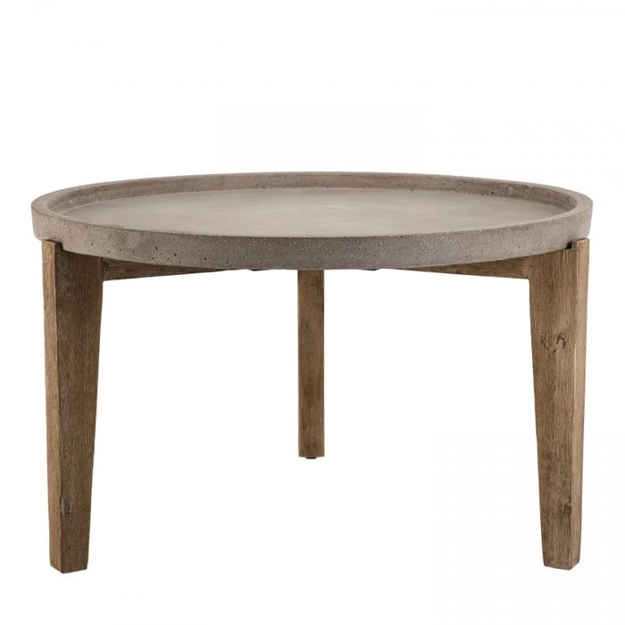 Table Basse Ronde Beton Pieds Acacia Naturel 80 X 80 Cm Gris