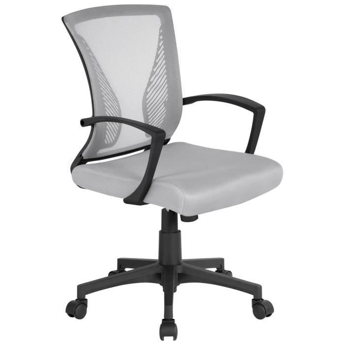 Yaheetech 2 Chaise de Bureau /à roulettes Maille Fauteuil Ordinateur Inclinables Grand Si/ège 52,5 x 51 x 6,5 cm Pivotante Hauteur R/égable Ergonomique Gris