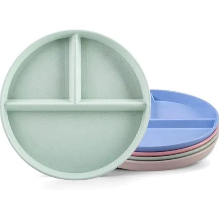 Lot de 4 assiettes compartimentées pour adulte – 3 compartiments sans BPA compatibles lave-vaisselle