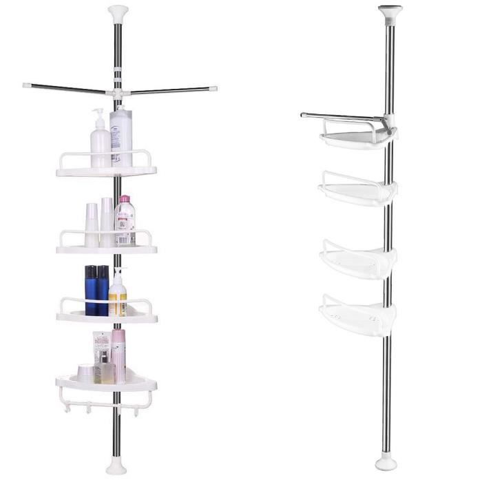 Etagère dangle Télescopique Extensible 3m avec 4 Paniers 23x23x34 2 barres Porte-Serviettes - Etagere Salle de bain Douche