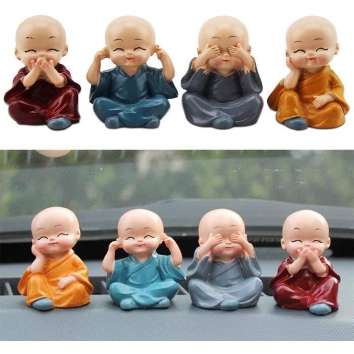 Figurines Moine Bouddha Résine - Lot De 4 | Décoration Bureau Maison Cadeau