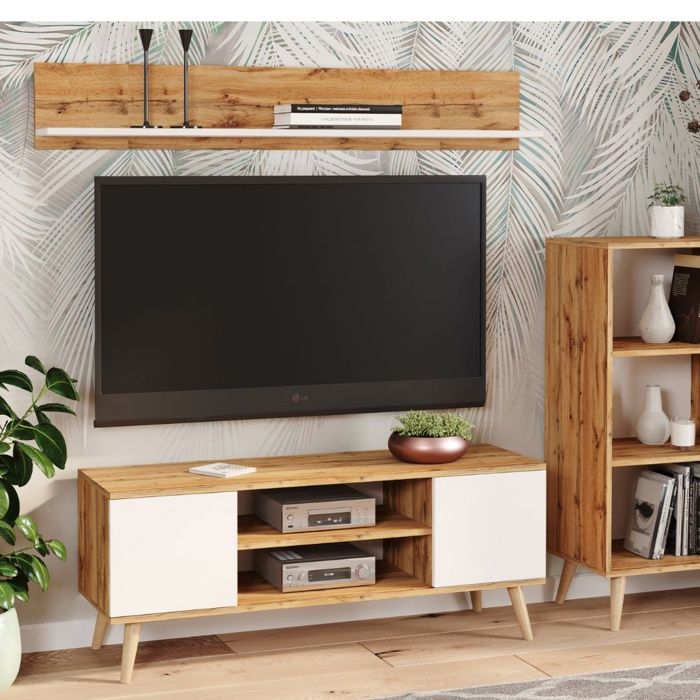 Meuble TV Focus Armoire TV original avec étagères et armoires de style scandinave chêne craft