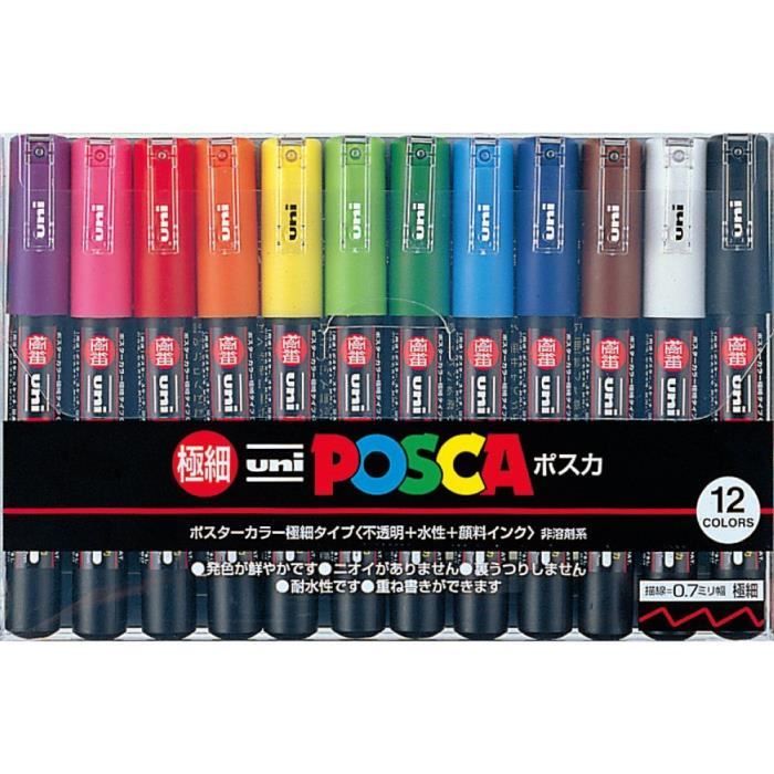 Uni-posca PC-1M Paint Marker Pen - Extra Fine Point - Set of 12 (japan import): Fournitures de bureau