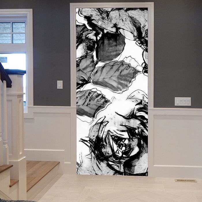 Autocollant Vinyle Décoratif Pour Frigo, Congélo - Motif Géométrique Floral Noir, Déco Moderne