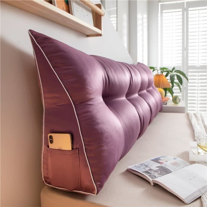 Coussin De Tête De Lit Triangulaire En Velours – Confort Lecture Et TV – Rembourrage Perlé, Poche Latérale, Marron Et Autres Couleurs