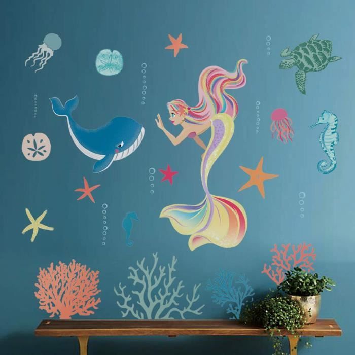 Decalmile Stickers Muraux Sirene Autocollant Mural Sous Marine