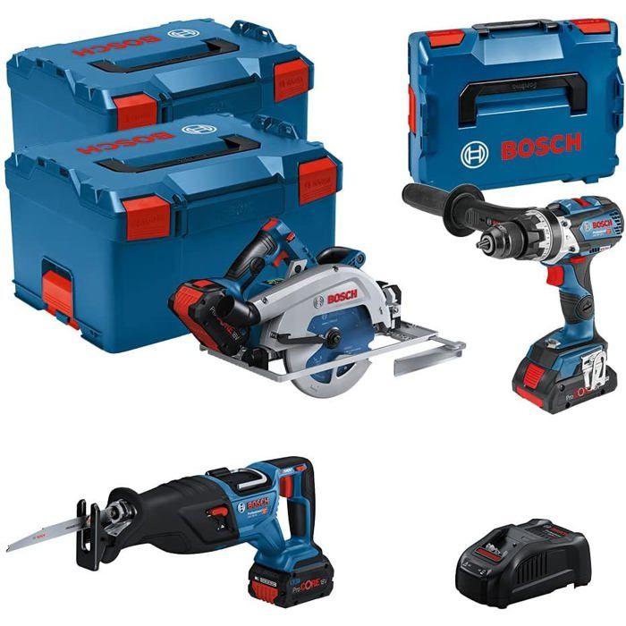 Ensemble 3 outils 18V Bosch Professional GSBGKSGSA avec 3 batteries chargeur et Boxx 0615990N38