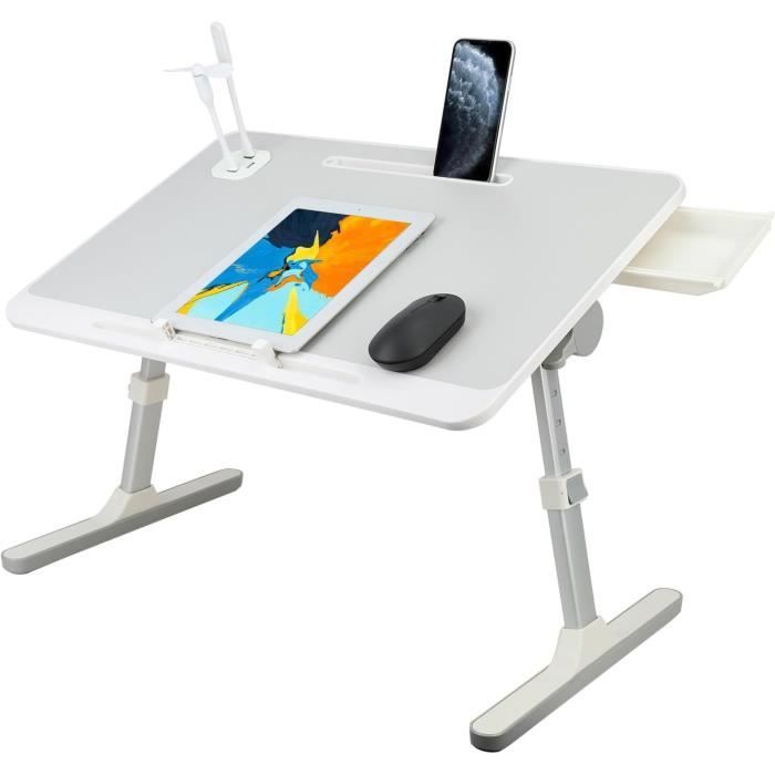 Table De Lit Pliante Avec Ventilateur USB Et Lumière – Hauteur Et Inclinaison Réglables – Pour Ordi, Repas, Lecture - 3
