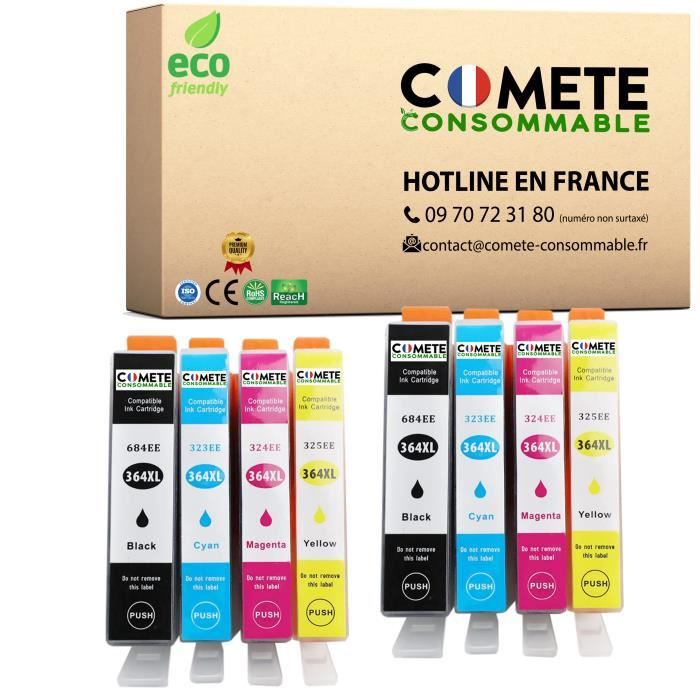 Lot De 8 Cartouches D'encre Compatibles HP 364XL - Noir Cyan Magenta Jaune - Pour Nombreuses Imprimantes HP