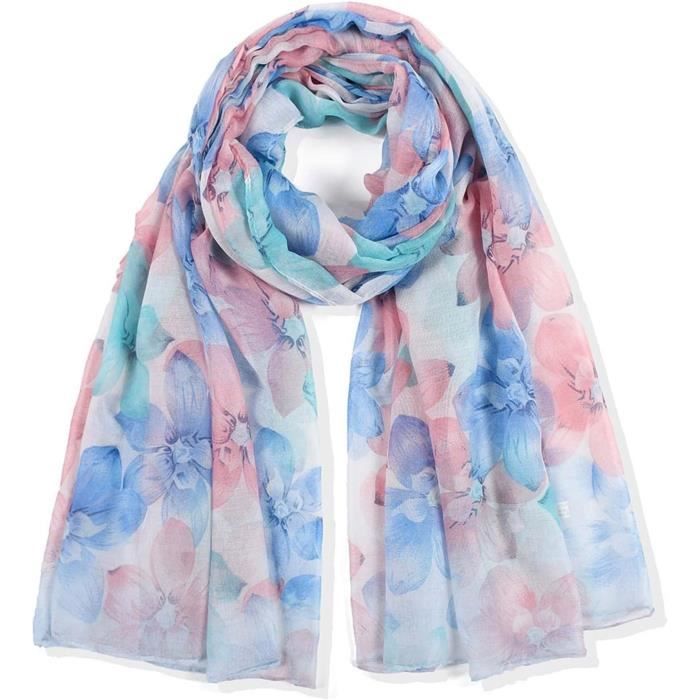 Foulard En Soie Bleu Ciel Et Beige - Écharpe Femme élégante Et Douce - Idée Cadeau FO285