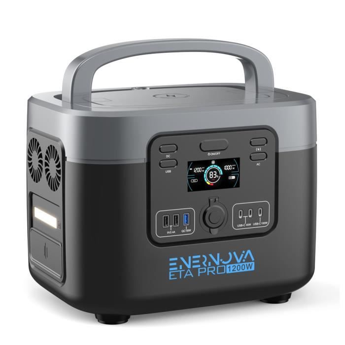 ENERNOVA ETA PRO Générateur Électrique Portable 1200 W, 1050 Wh Batterie LiFePO4, Recharge Rapide, EPS Silencieuse