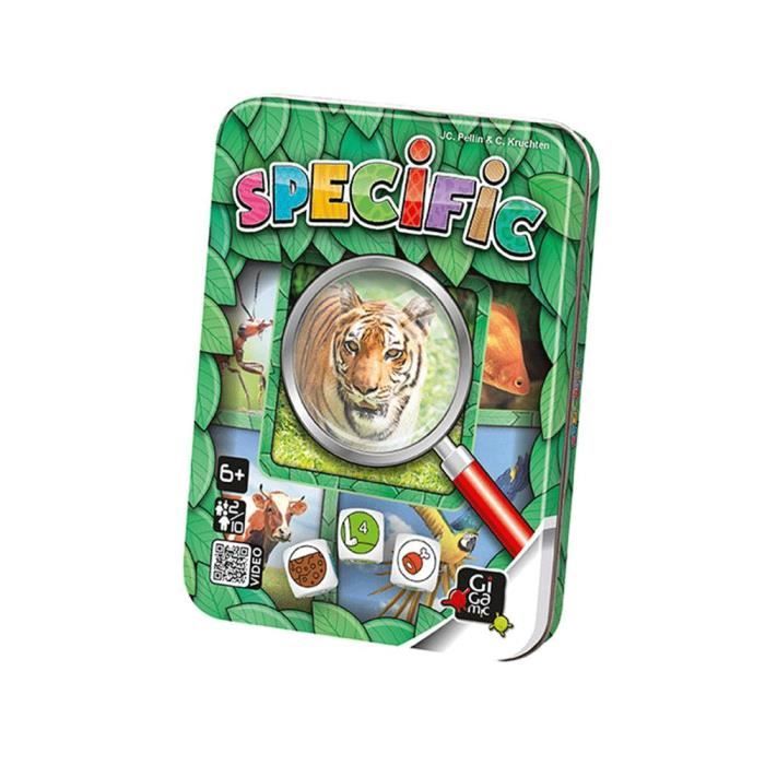 GIGAMIC Jeu de soci&eacute;t&eacute; -  - Specific - Bo&icirc;te m&eacute;tal - 28 tuiles - 3 d&eacute;s sp&eacute;ciaux 