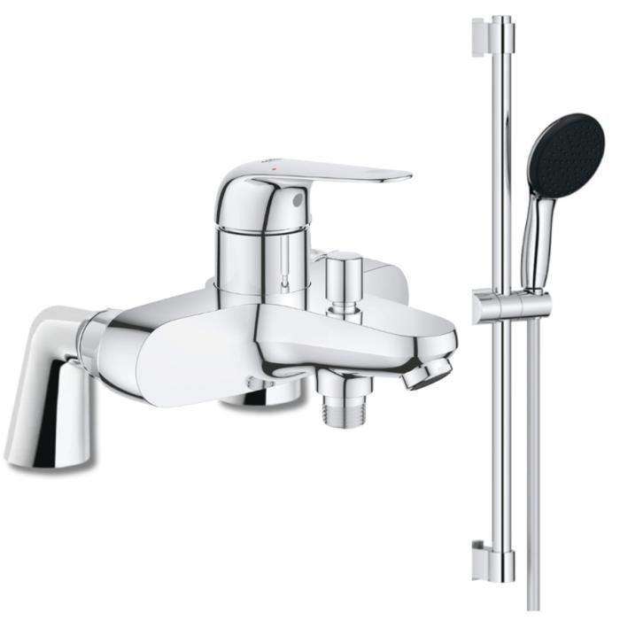 Grohe Mitigeur bain mécanique Bauloop avec ensemble de douche Vitalio Start avec colonnettes
